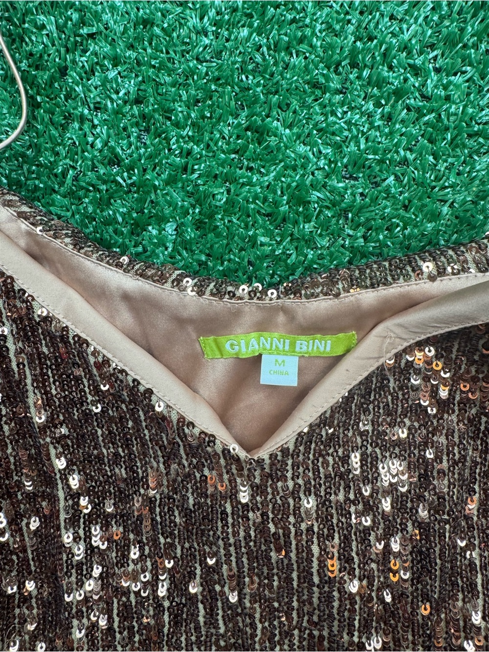 Gianni Bini Bronze Sequin V-Neck Dress - Picture 3 of 5